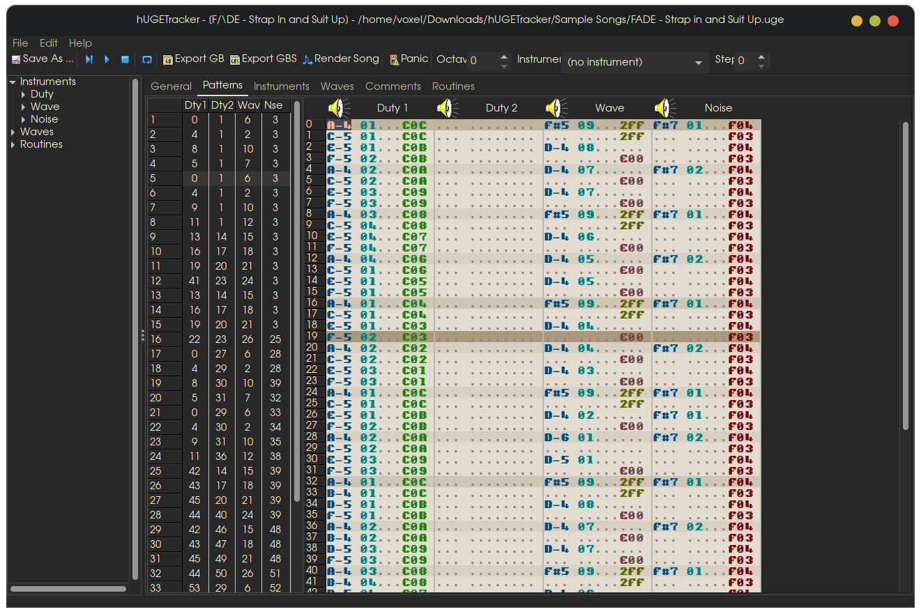 hUGETracker running