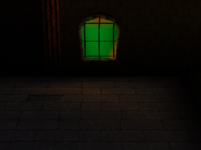 A scene with a green window
