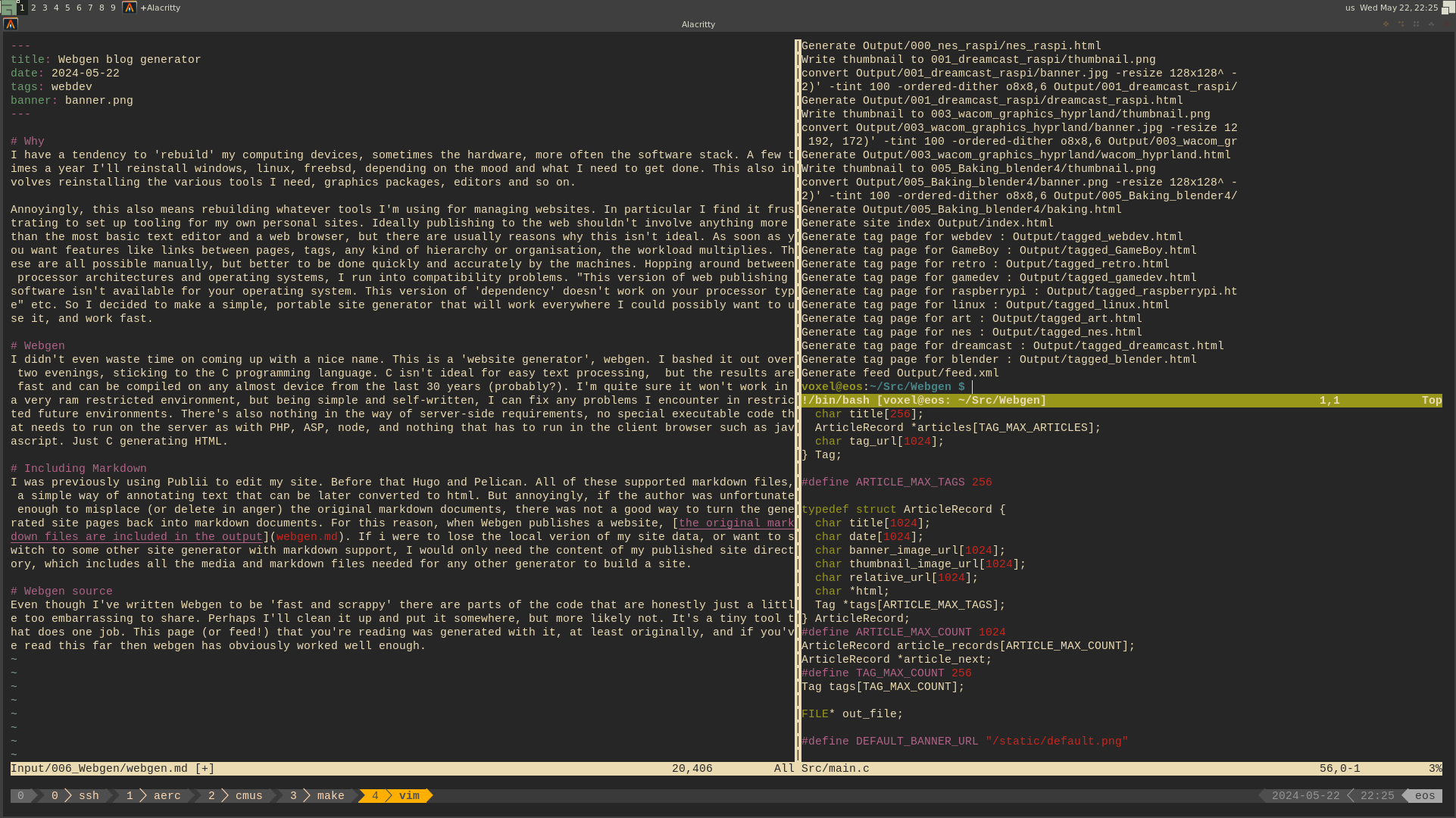 Webgen running inside vim